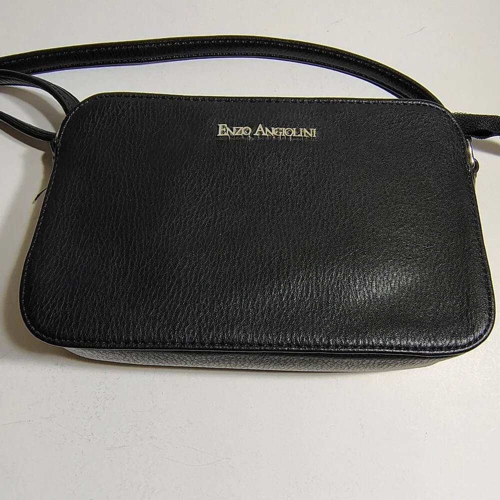 Enzo Angiolini Bag Black Pebbled Leather Small Crossbody Compact Minimalist - Picture 2 of 9